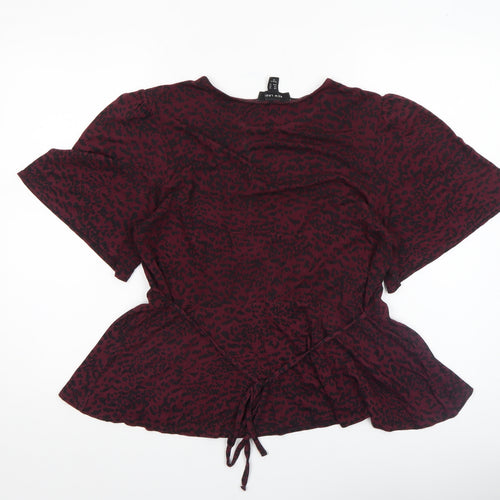 New Look Women's Red Animal Print Peplum Blouse Size 14
