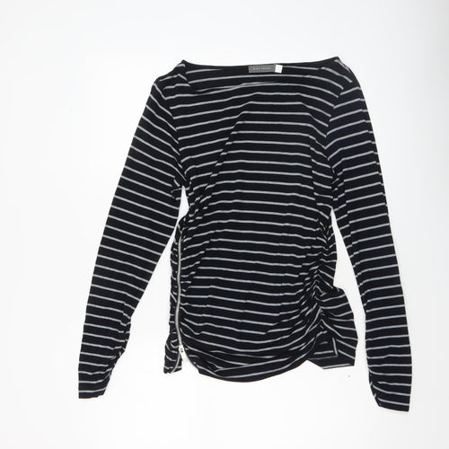 Mint Velvet Women's Black Striped Long Sleeve Boat Neck Jersey Top Size 14
