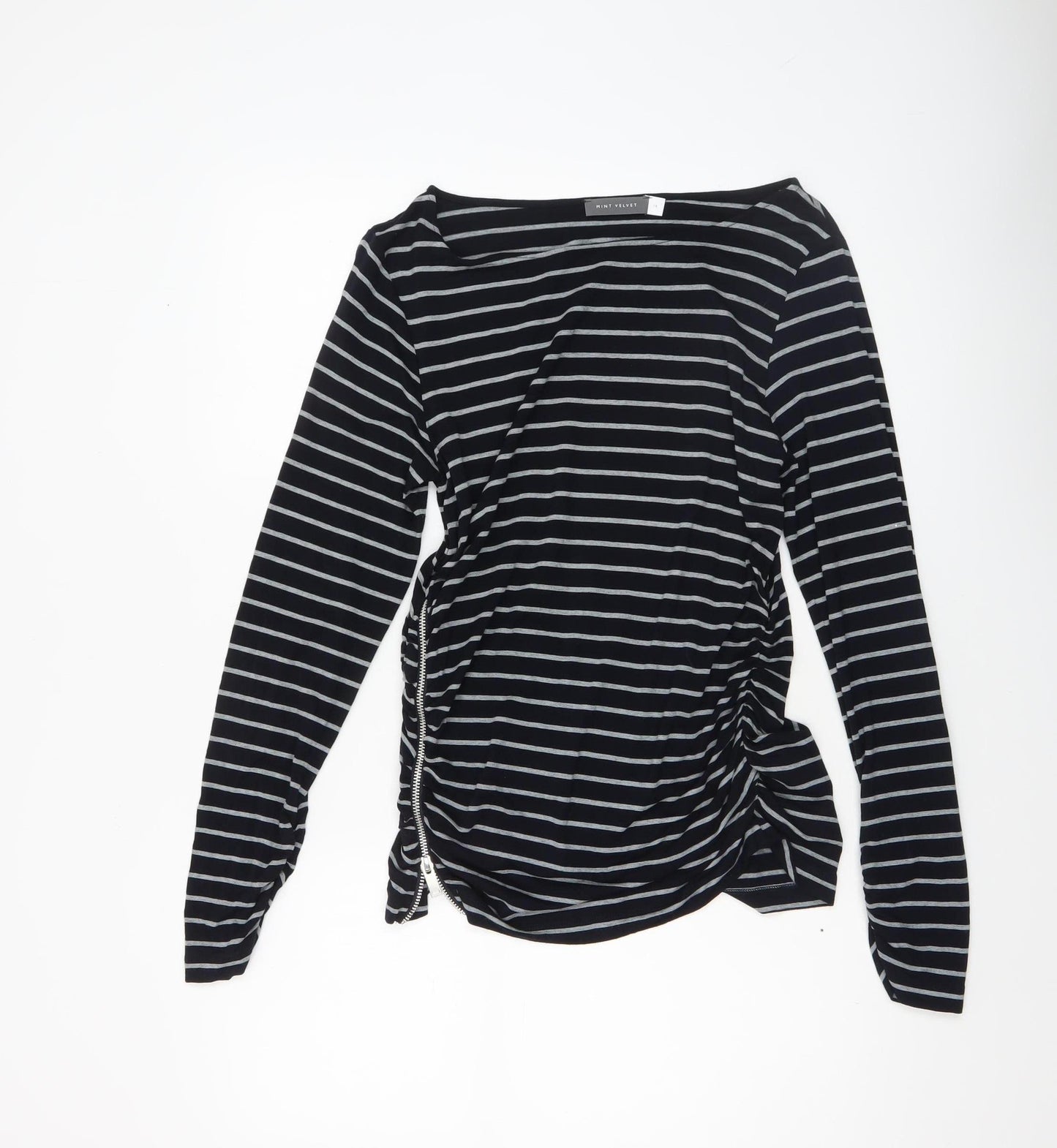 Mint Velvet Women's Black Striped Long Sleeve Boat Neck Jersey Top Size 14