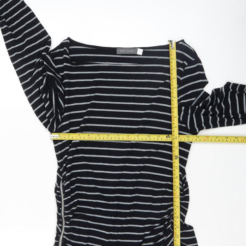 Mint Velvet Women's Black Striped Long Sleeve Boat Neck Jersey Top Size 14