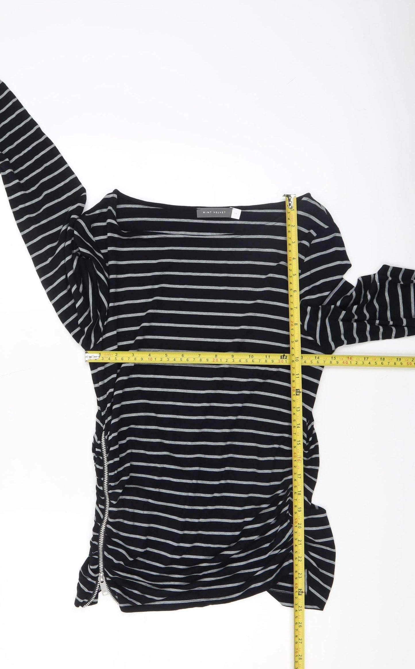 Mint Velvet Women's Black Striped Long Sleeve Boat Neck Jersey Top Size 14