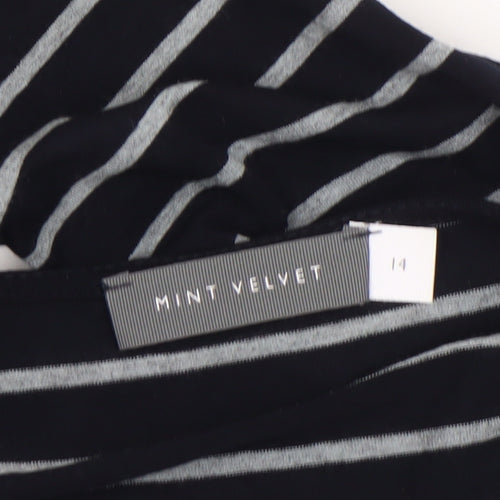 Mint Velvet Women's Black Striped Long Sleeve Boat Neck Jersey Top Size 14