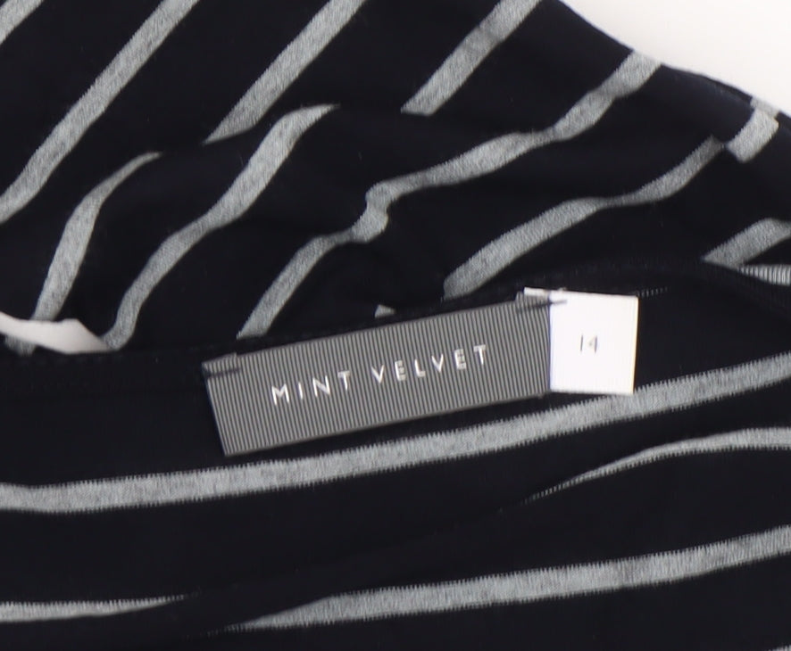 Mint Velvet Women's Black Striped Long Sleeve Boat Neck Jersey Top Size 14