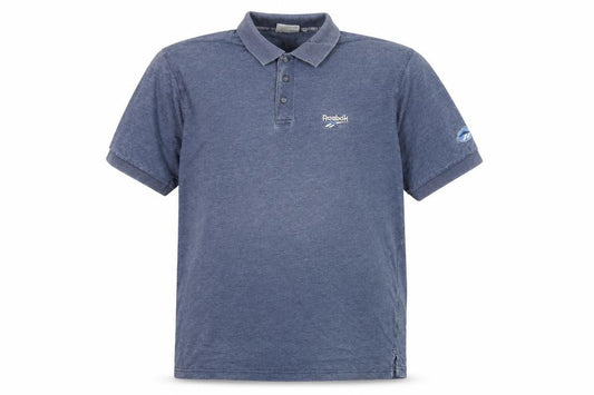Front view of Reebok Men's Blue Vintage Cotton Polo Shirt, size L