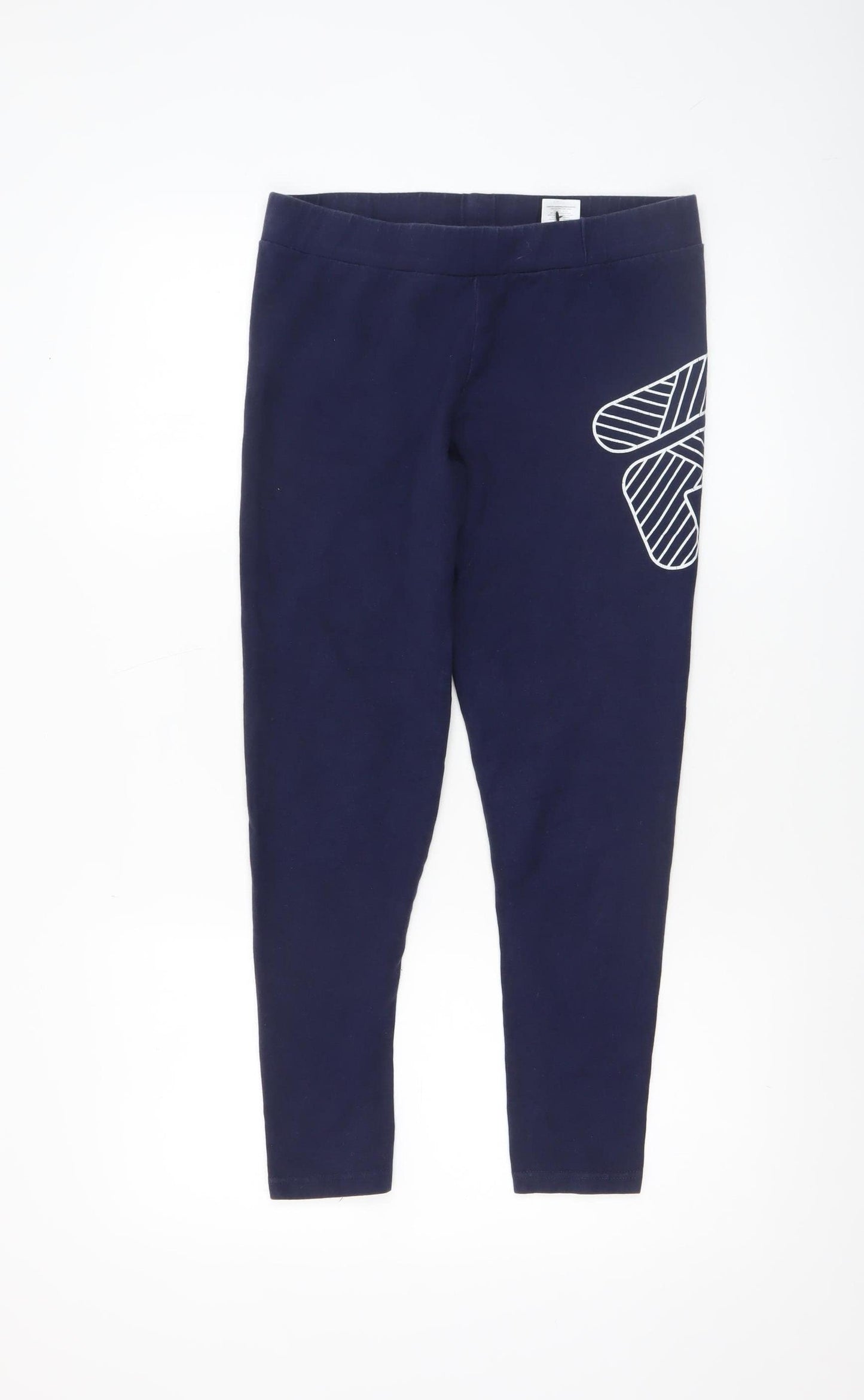 Fila Womens Blue Cotton Stretch Mid Rise Logo Leggings Size M