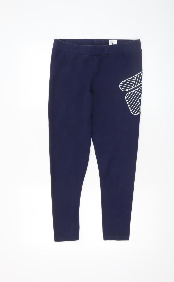 Fila Womens Blue Cotton Stretch Mid Rise Logo Leggings Size M