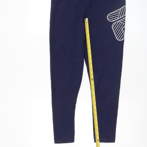 Fila Womens Blue Cotton Stretch Mid Rise Logo Leggings Size M