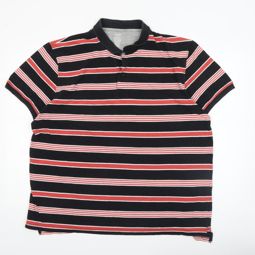 George Men's Black Red Striped Cotton Polo Shirt XL Short Sleeve