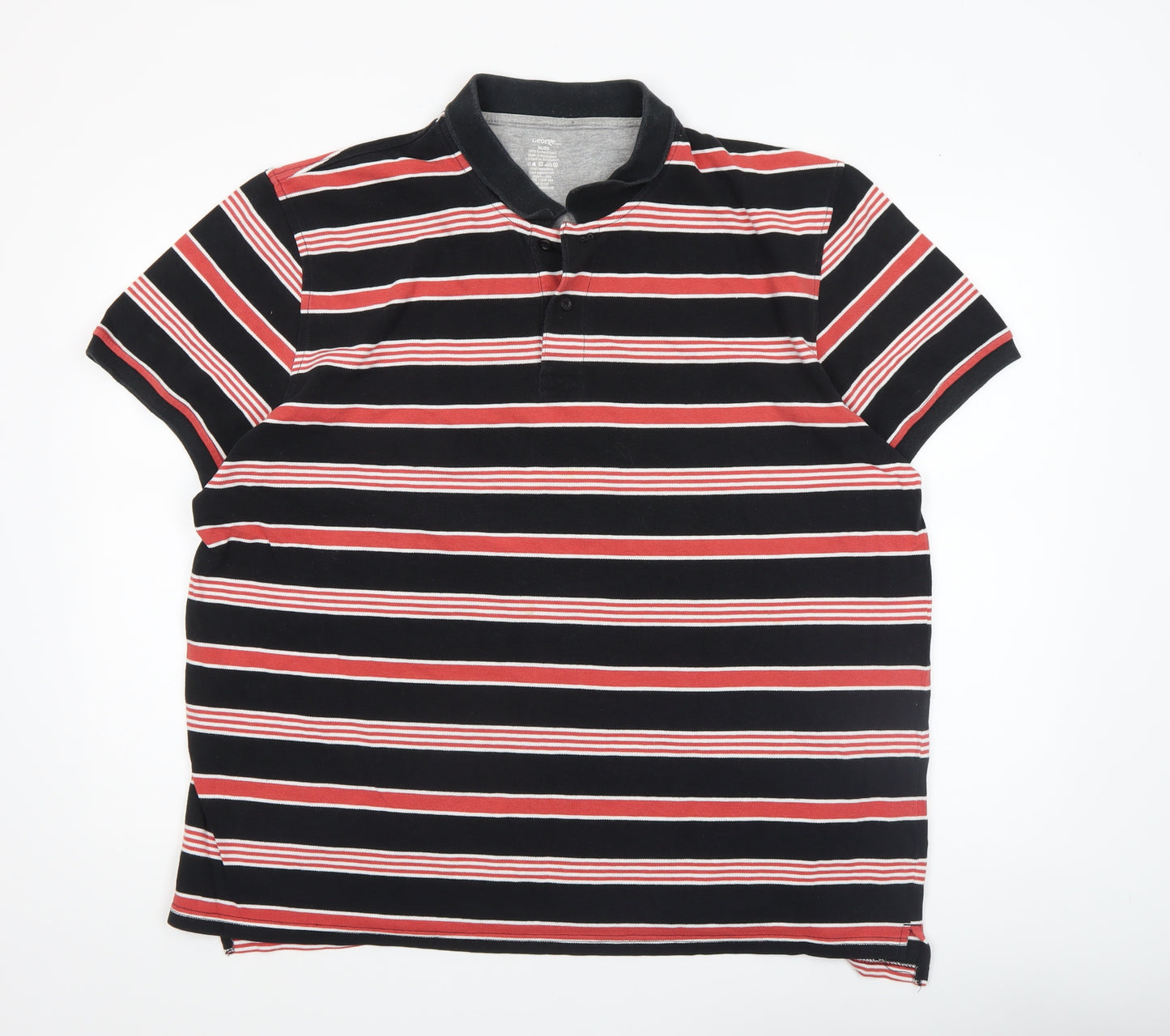 George Men's Black Red Striped Cotton Polo Shirt XL Short Sleeve