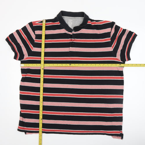 George Men's Black Red Striped Cotton Polo Shirt XL Short Sleeve