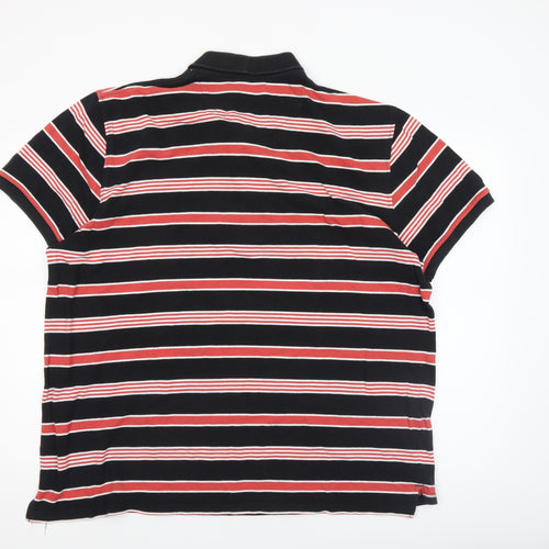 George Men's Black Red Striped Cotton Polo Shirt XL Short Sleeve