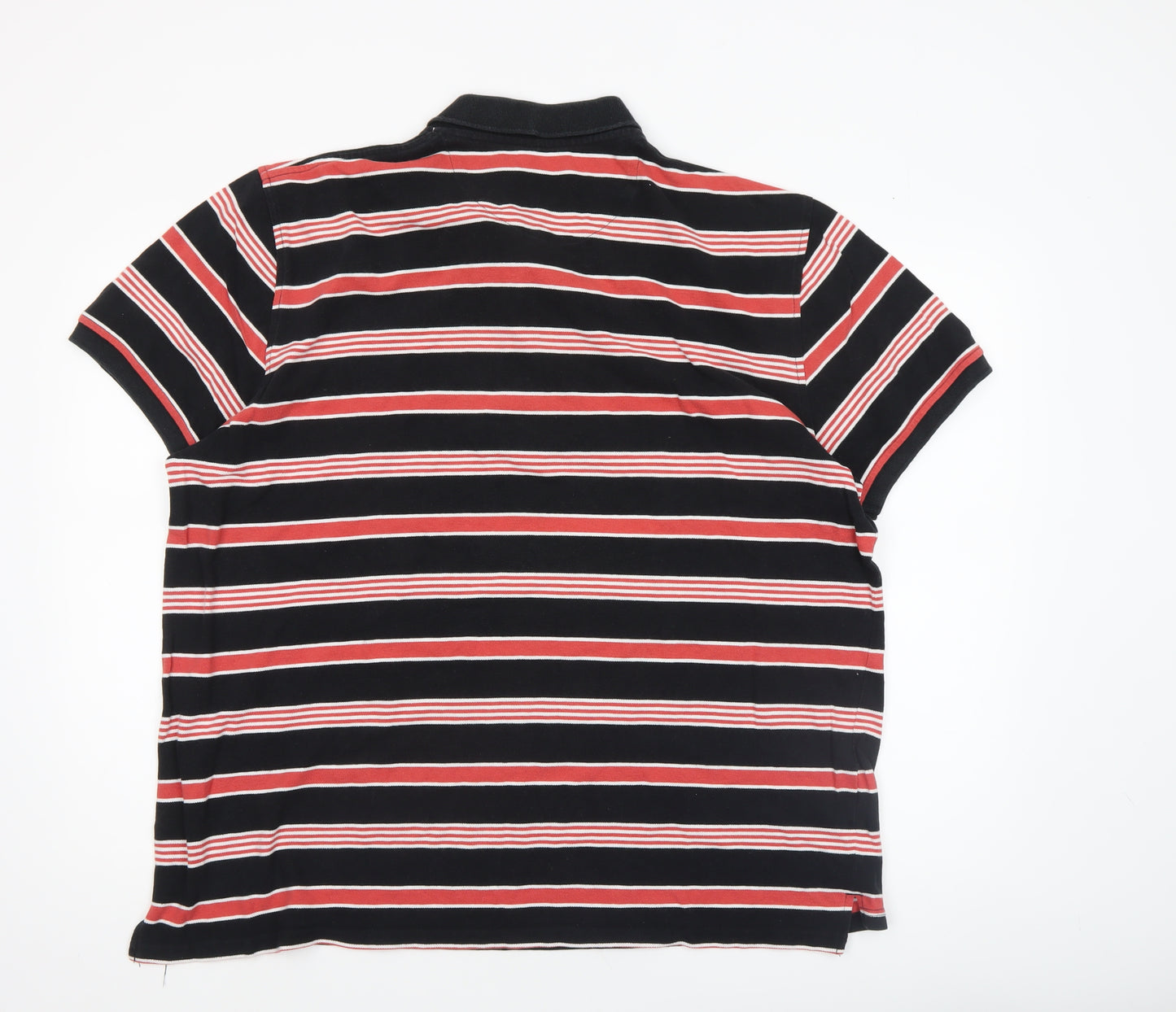 George Men's Black Red Striped Cotton Polo Shirt XL Short Sleeve
