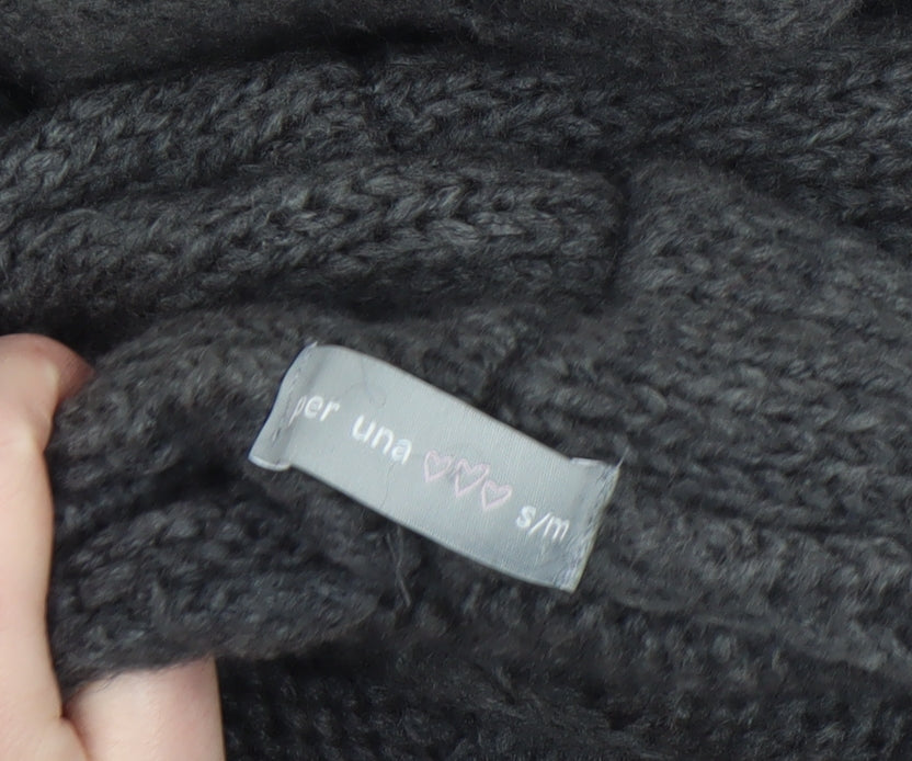 Marks and Spencer Per Una Grey Chunky Knit Roll Neck Cape Poncho S/M Womens