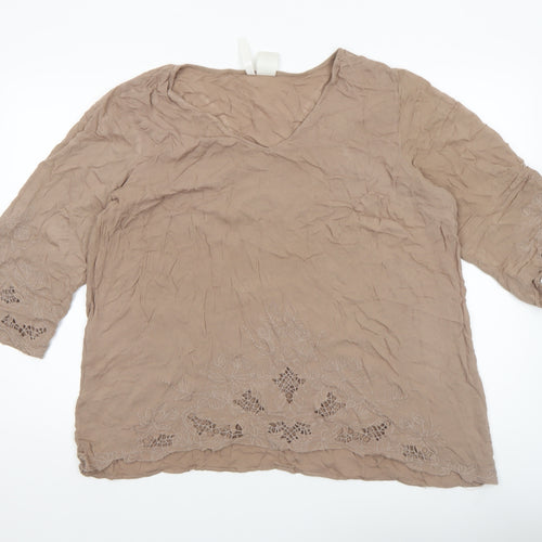 Forgotten Grace Women’s Beige Embroidered Tunic Blouse 2XL Rayon