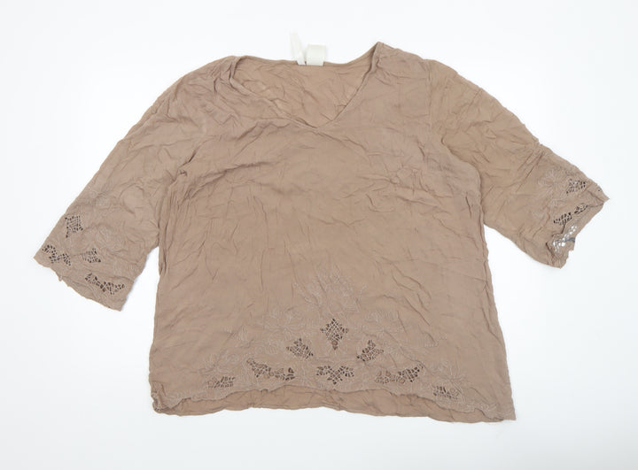 Forgotten Grace Women’s Beige Embroidered Tunic Blouse 2XL Rayon