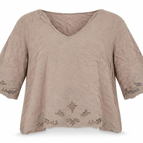 Forgotten Grace Women’s Beige Embroidered Tunic Blouse 2XL Rayon