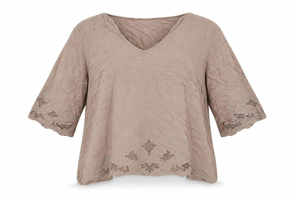Forgotten Grace Women’s Beige Embroidered Tunic Blouse 2XL Rayon