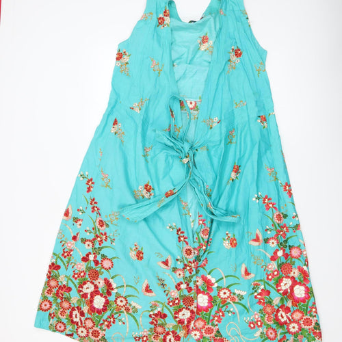 Uttam London Women's Blue Floral Cotton A-Line Dress M
