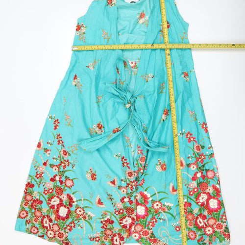 Uttam London Women's Blue Floral Cotton A-Line Dress M
