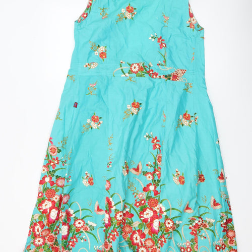 Uttam London Women's Blue Floral Cotton A-Line Dress M