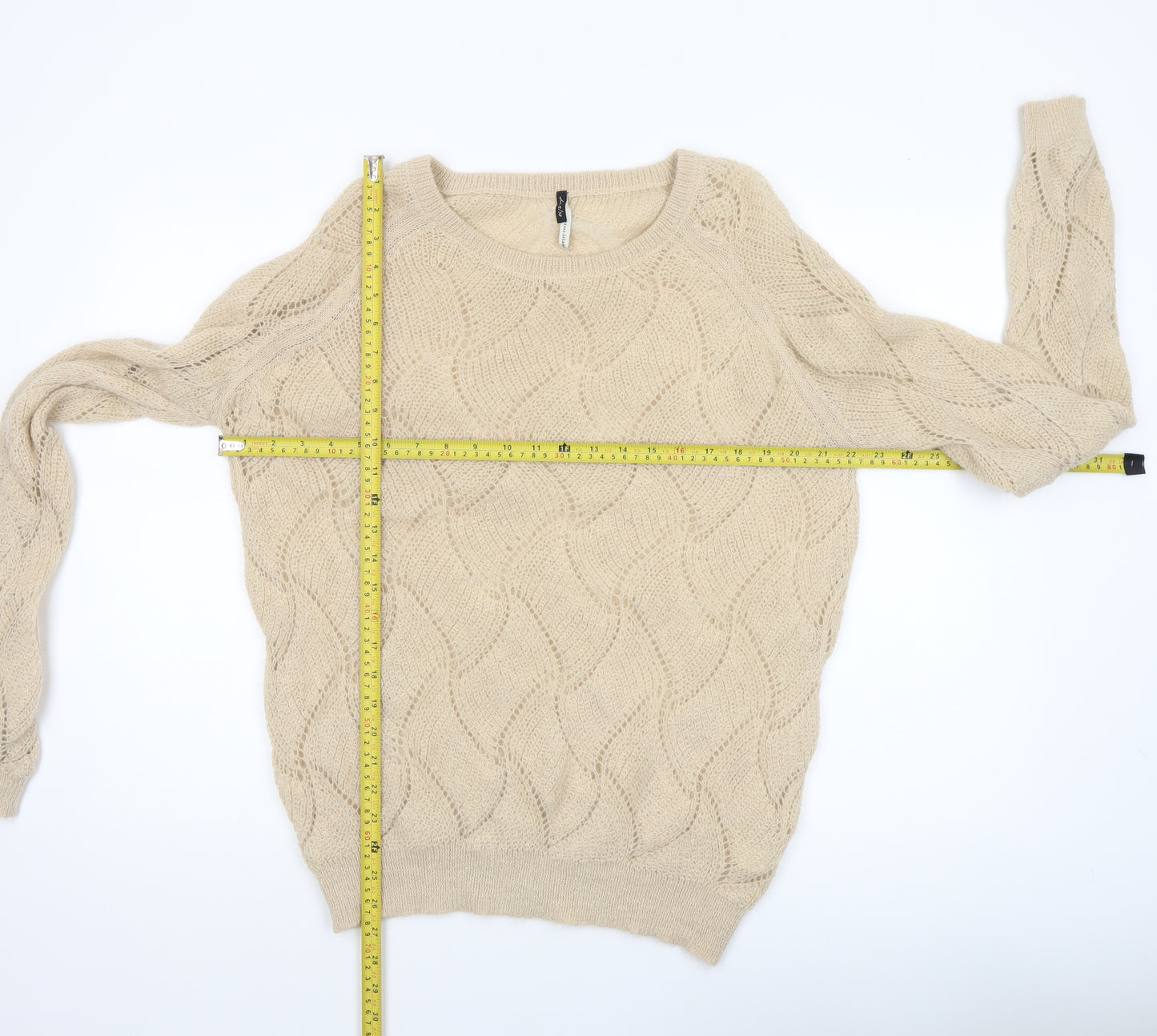 River Island Women’s Beige Mohair Blend Crew Neck Knit Jumper Size 12
