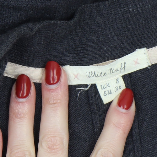 White Stuff Women's Black Long Sleeve Open Cardigan Size 8 Cotton Cashmere