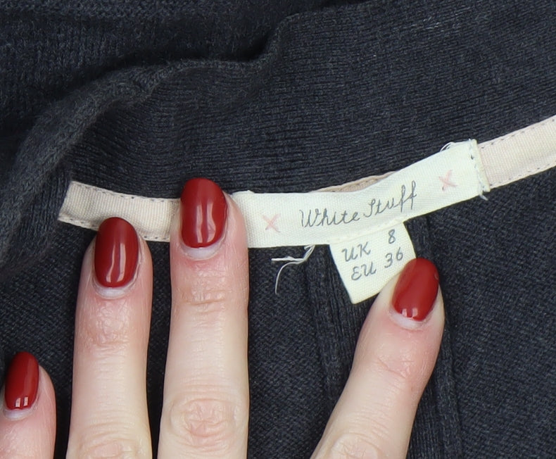 White Stuff Women's Black Long Sleeve Open Cardigan Size 8 Cotton Cashmere