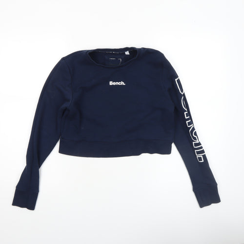 Bench Womens Navy Blue Logo Crew Neck Pullover Sweatshirt UK 8