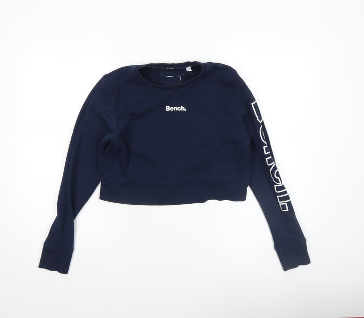 Bench Womens Navy Blue Logo Crew Neck Pullover Sweatshirt UK 8
