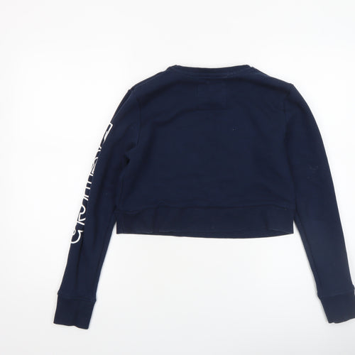 Bench Womens Navy Blue Logo Crew Neck Pullover Sweatshirt UK 8