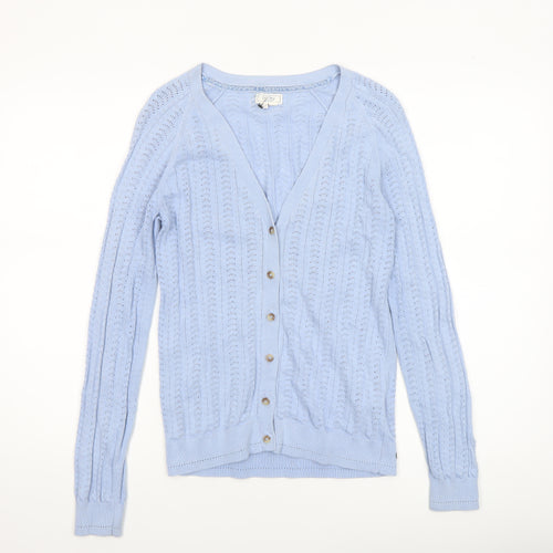 Fat Face Women’s Blue Cotton V-Neck Button Cardigan Size 10