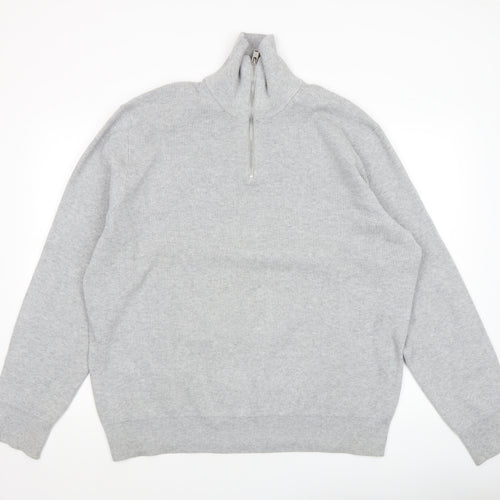 Marks and Spencer Men Grey High Neck 1/2 Zip Jumper 2XL Regular Fit