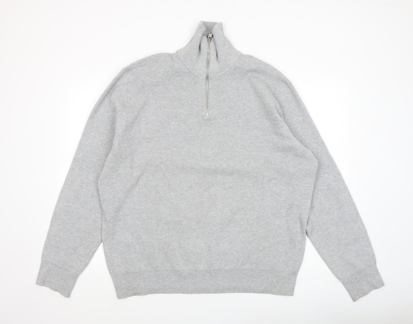 Marks and Spencer Men Grey High Neck 1/2 Zip Jumper 2XL Regular Fit
