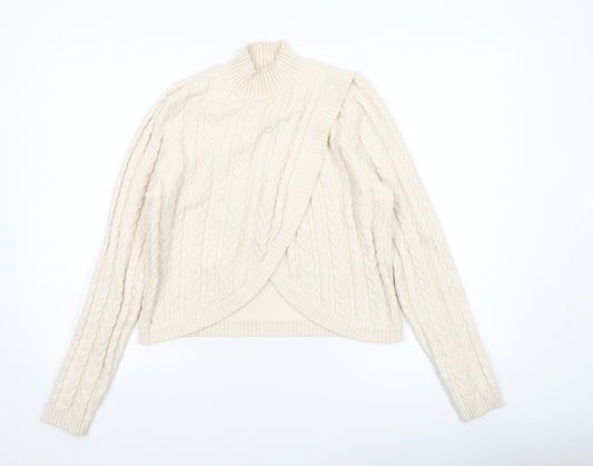 Michelle Keegan Women’s Ivory Wrap Cable-Knit Jumper Size 12