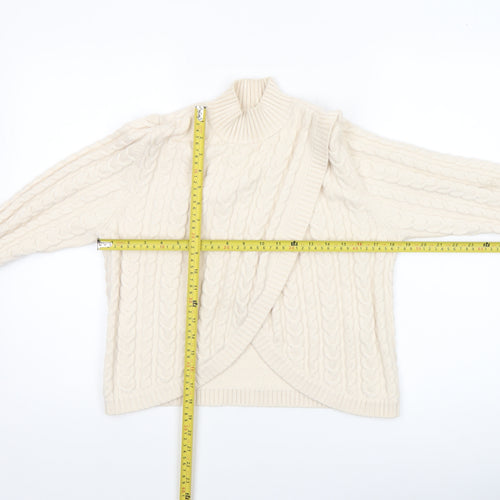 Michelle Keegan Women’s Ivory Wrap Cable-Knit Jumper Size 12