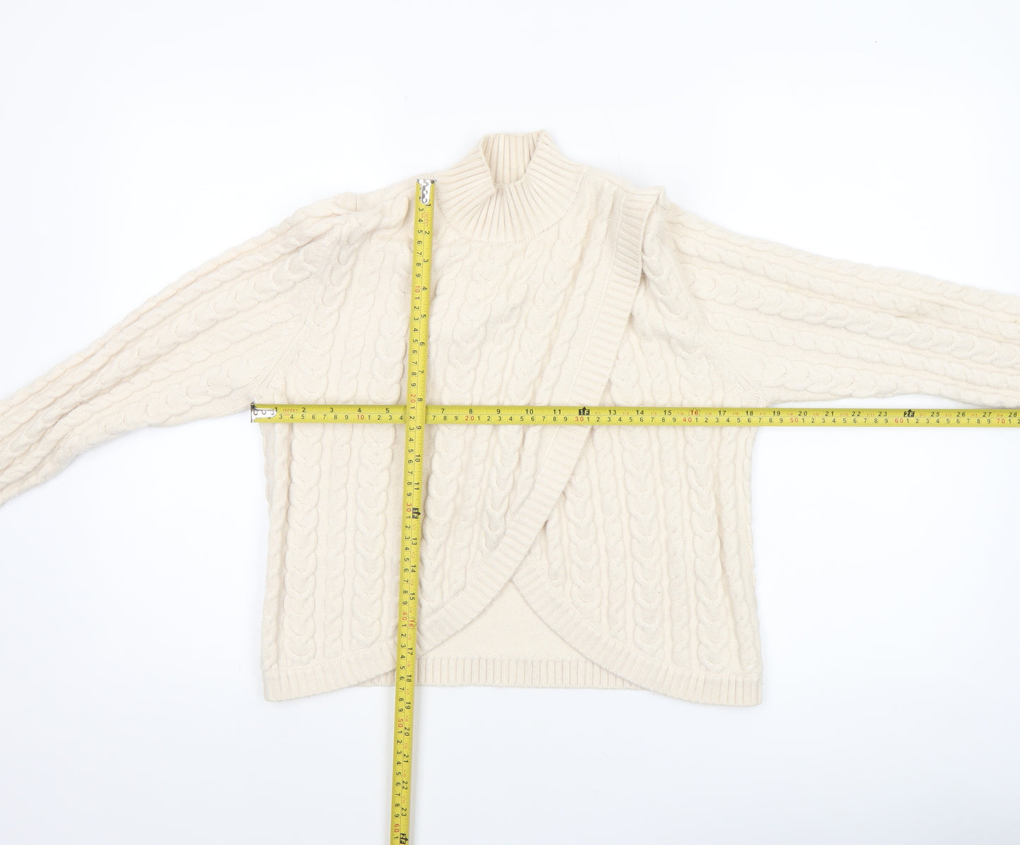 Michelle Keegan Women’s Ivory Wrap Cable-Knit Jumper Size 12