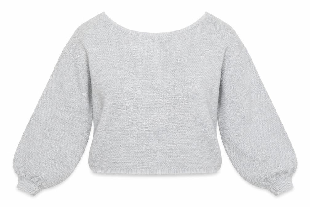 Front view of The Rockn Rev Women’s Grey Acrylic Knit jumper, size UK 10