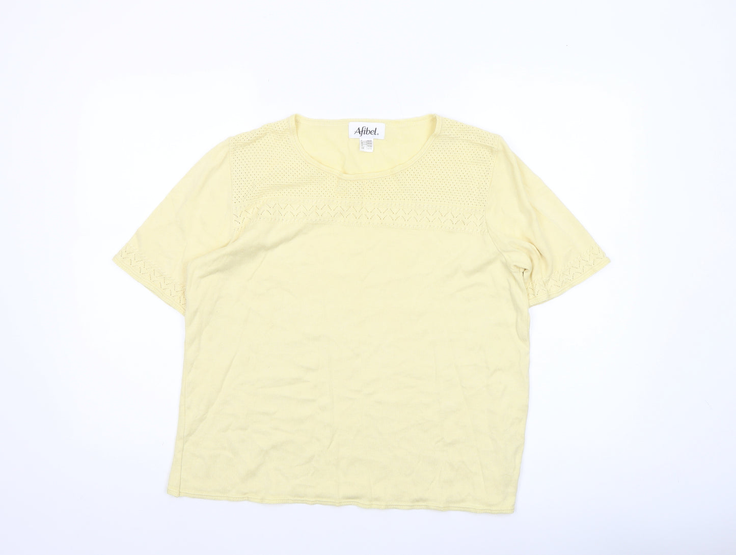 Afibel Women Yellow Knit Short Sleeve Cotton Blend Pullover Jumper Size 16