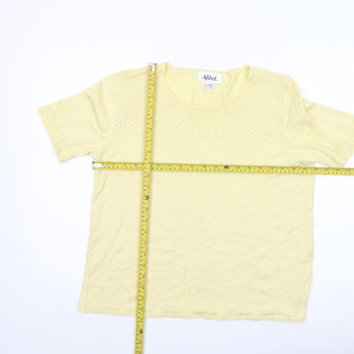 Afibel Women Yellow Knit Short Sleeve Cotton Blend Pullover Jumper Size 16