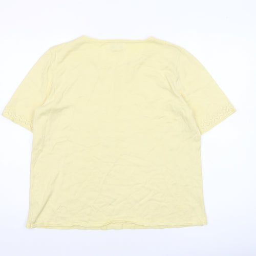 Afibel Women Yellow Knit Short Sleeve Cotton Blend Pullover Jumper Size 16