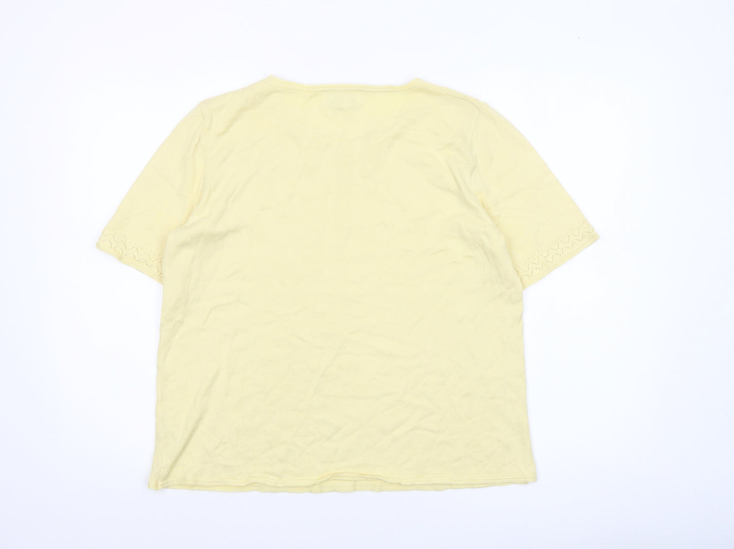 Afibel Women Yellow Knit Short Sleeve Cotton Blend Pullover Jumper Size 16