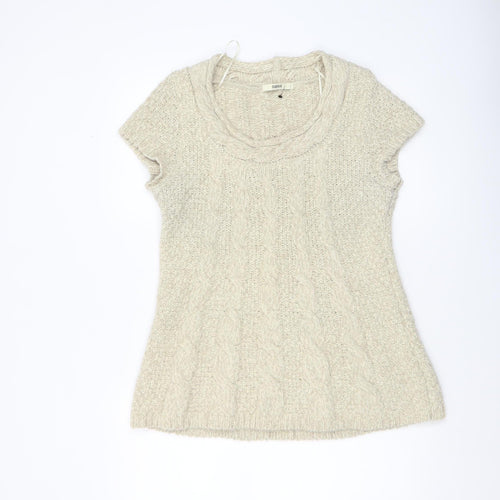 Oasis Women Beige Cable Knit Short Sleeve Pullover Jumper L