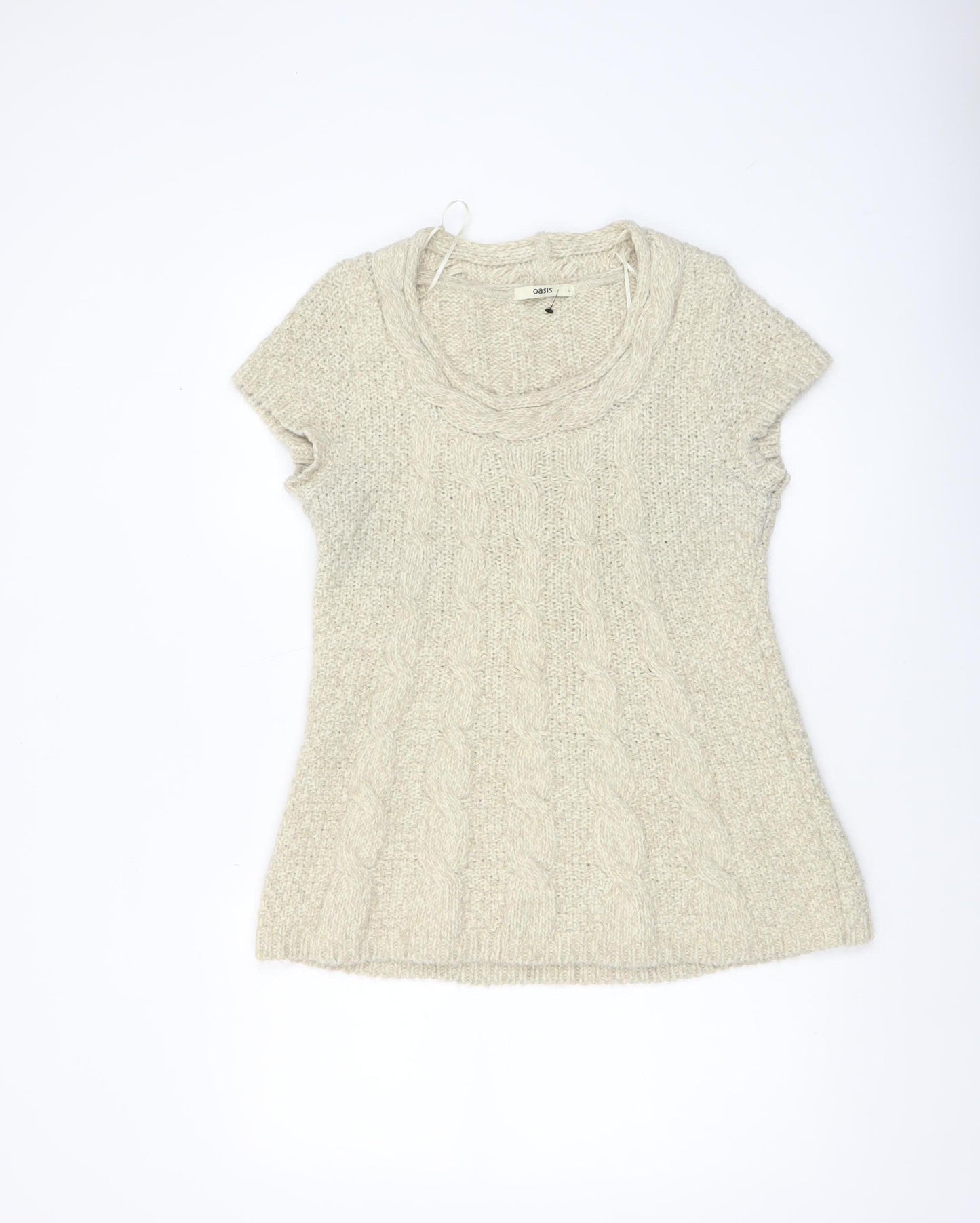 Oasis Women Beige Cable Knit Short Sleeve Pullover Jumper L