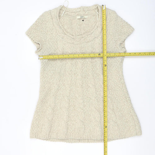 Oasis Women Beige Cable Knit Short Sleeve Pullover Jumper L