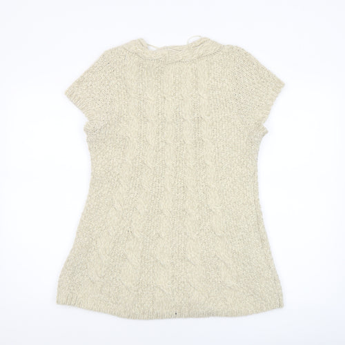Oasis Women Beige Cable Knit Short Sleeve Pullover Jumper L