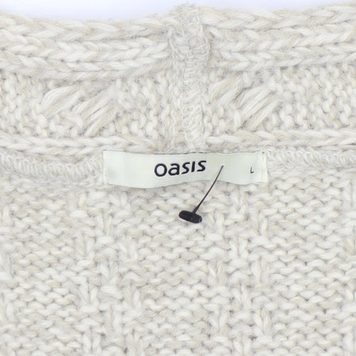 Oasis Women Beige Cable Knit Short Sleeve Pullover Jumper L
