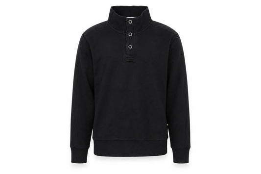 Front view of Hugo Boss Men's Black Henley Sweatshirt, size S, High Neck Cotton