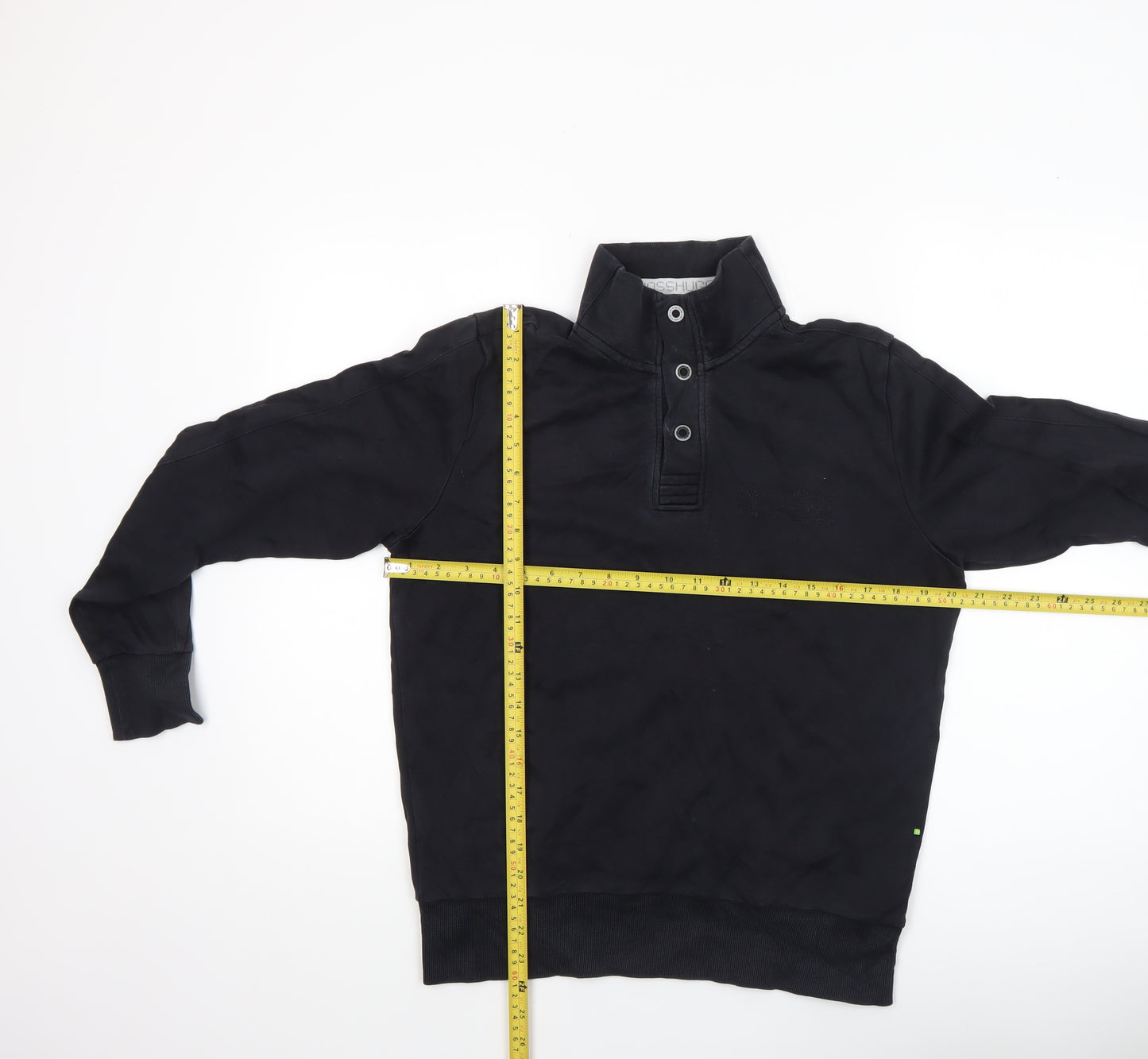 Hugo Boss Men's Black Henley Sweatshirt Size S High Neck Cotton