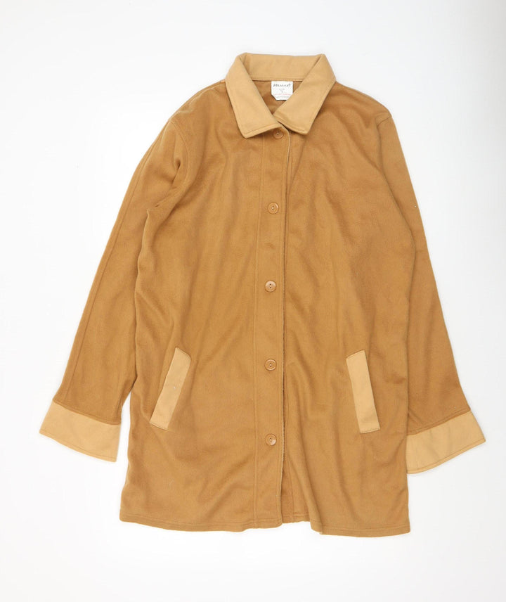 Damart Women’s Beige Fleece Overcoat M Mid-Length Buttoned Casual