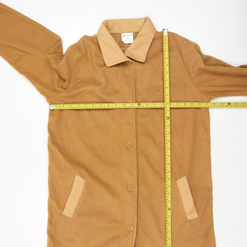 Damart Women’s Beige Fleece Overcoat M Mid-Length Buttoned Casual